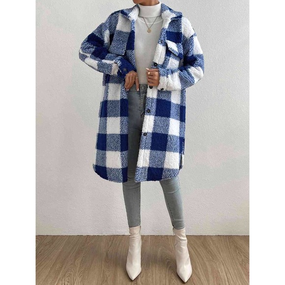 Plaid Button Down Longline Coat - Picture 3 of 3